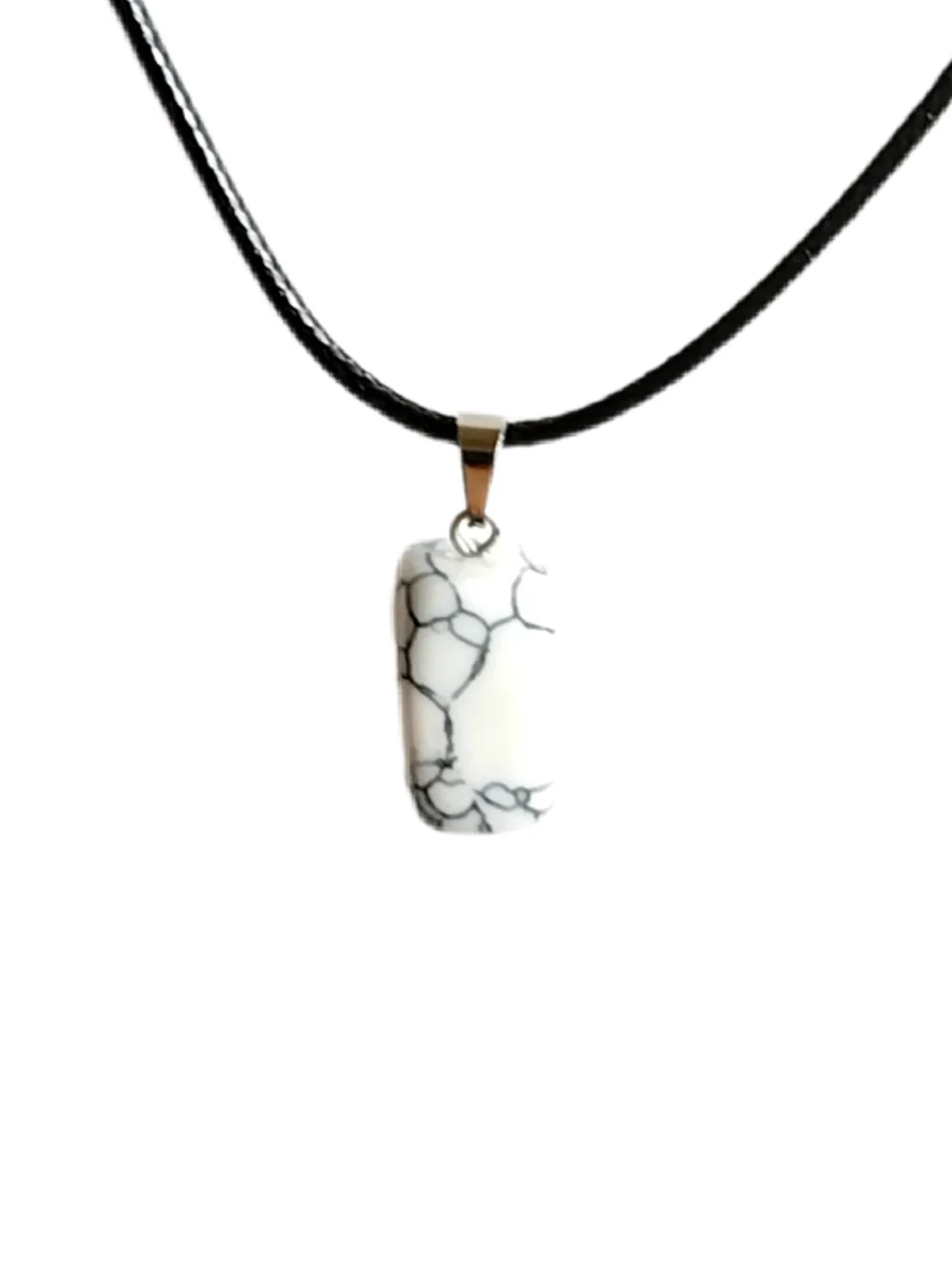 Unisex White Marble Pendant on Black Cord Necklace. NWOT